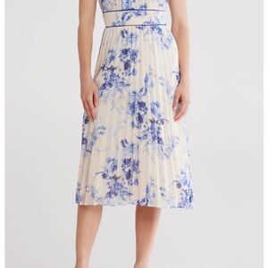 Calvin Klein Cream and Blue Floral Midi Skirt